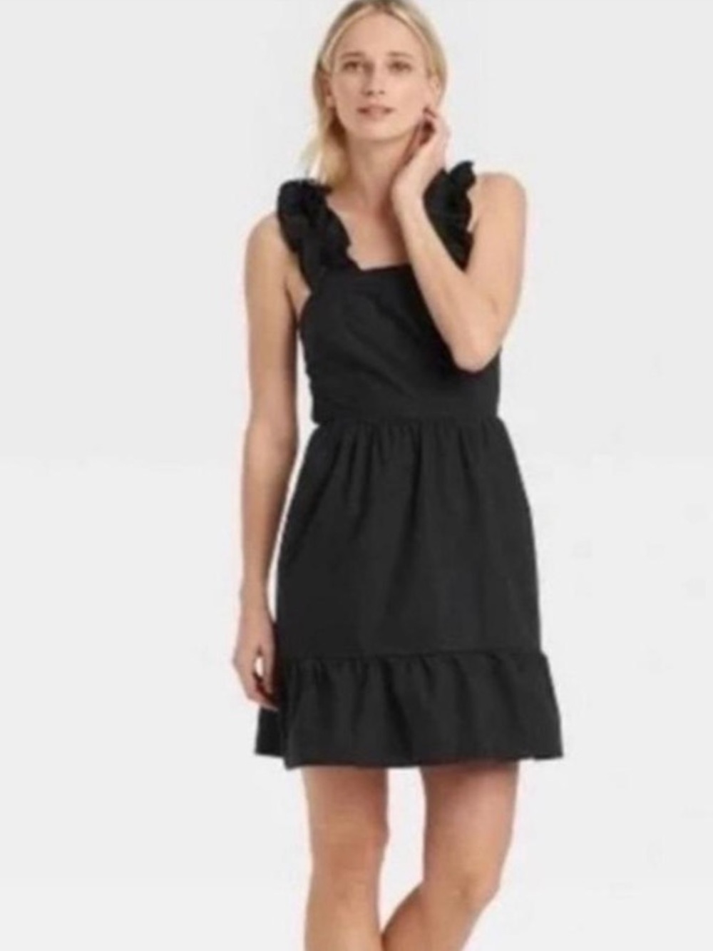 Who What Wear Ruffle Strap Black Mini Dress